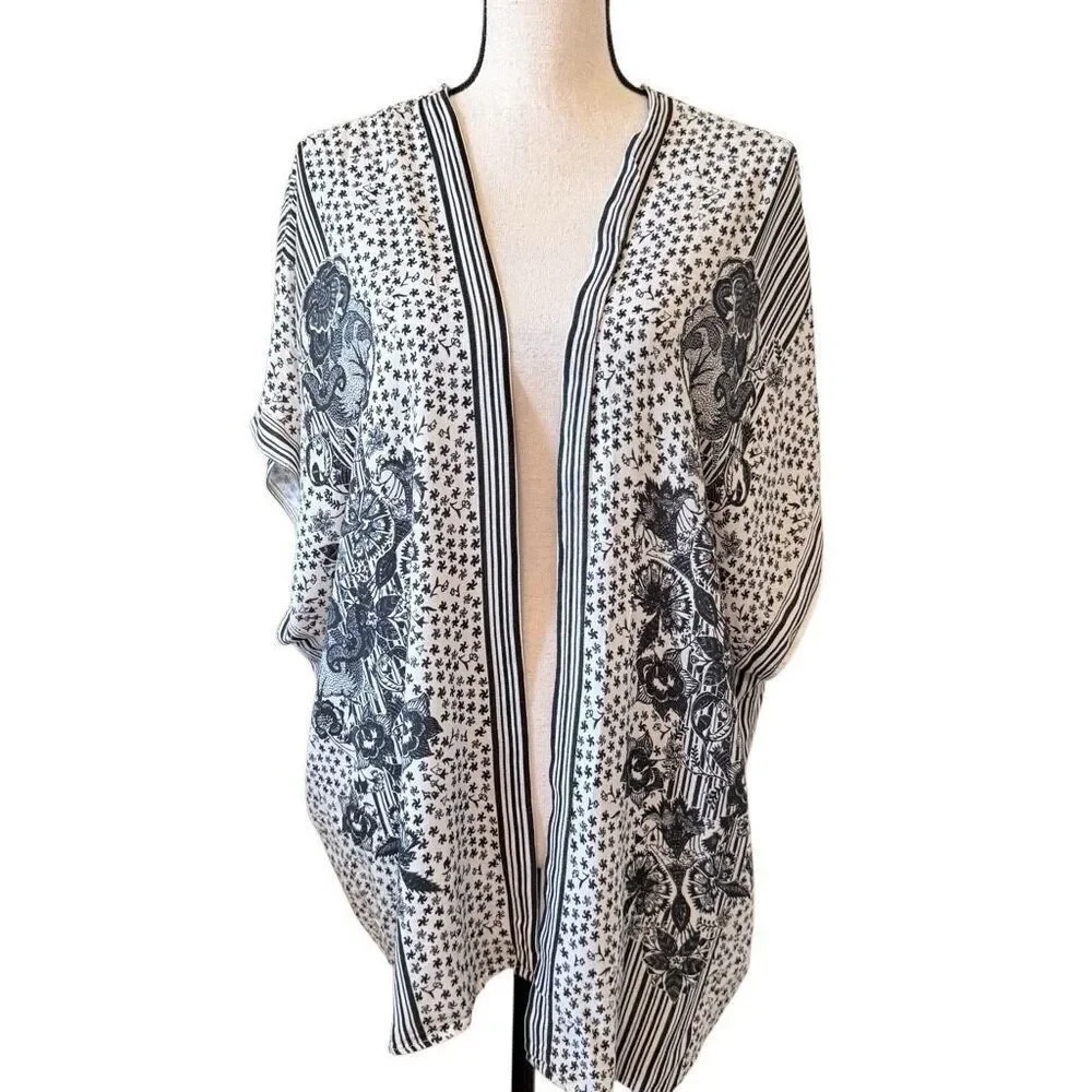 Max Studio Ivory & Black Kimono Top & Wide Leg Pants Sz S Indie, Boho - Picture 2 of 16